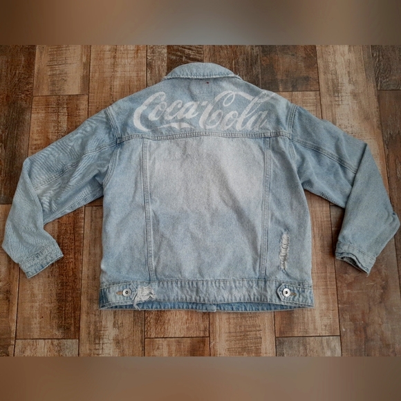 Vintage Coca Cola Brand Jacket  Size 10 Distressed Jean Button up Denim - Picture 1 of 7